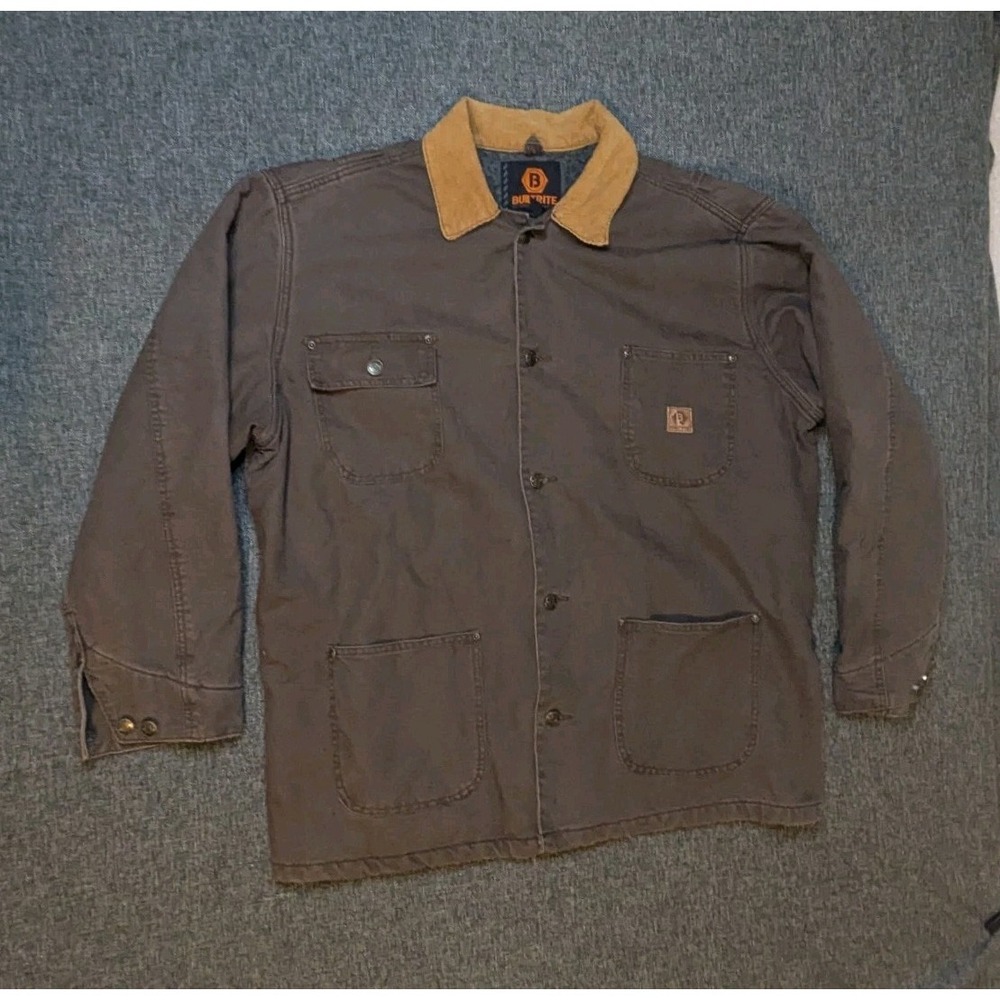 Vintage Builtrite Wool Lined Carhartt Style Canvas Chore Brown Large L Jacket